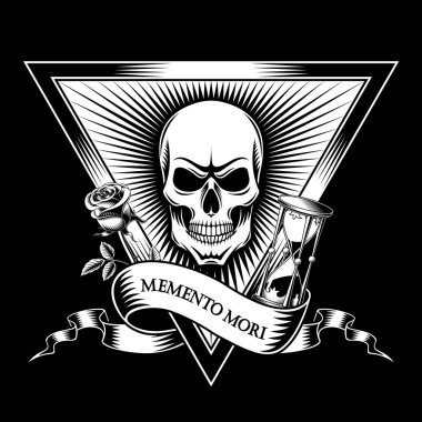 Üçgendeki kafatası, gül ve kum saati izi..