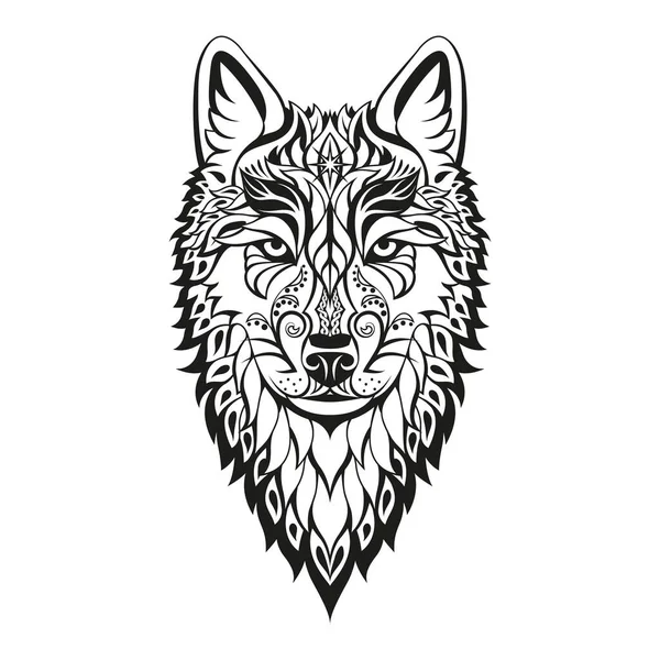 Moderne Abstracte Karakter Wolf Hoofd Zwart Tekening Witte Achtergrond Voor — Stockvector