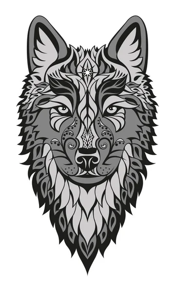 現代の抽象的なキャラクターのオオカミの頭の印刷デザインのための白い背景に黒の図面 芸術ベクトル図 — ストックベクタ