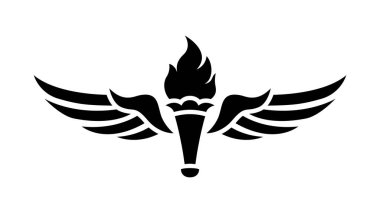 Winged torch logo. Print, torch with wings.