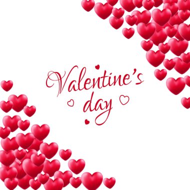 Şeffaf bir arkaplanda köşelerde uçan gerçekçi kırmızı kalpler. Sevgililer Günü 'nün sembolü. 14 Şubat 'ta kart için arka plan. Stok vektör illüstrasyonu.