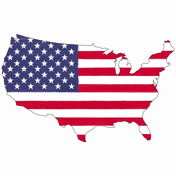 Ilustración Cruda Del Mapa Estados Unidos Con Bandera Nacional Estados —  Fotos de Stock