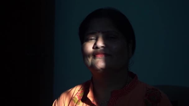 Sunlight On An Indian Womans Face Smiling At The Camera - close up — Stock Video