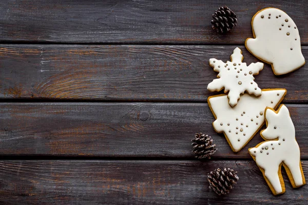Christmas winter dessert - icing gingerbread cookies, top view