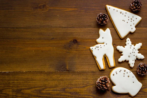 Christmas winter dessert - icing gingerbread cookies, top view