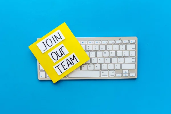 Join our team online recruting concept. Words Join our team on the keyboard