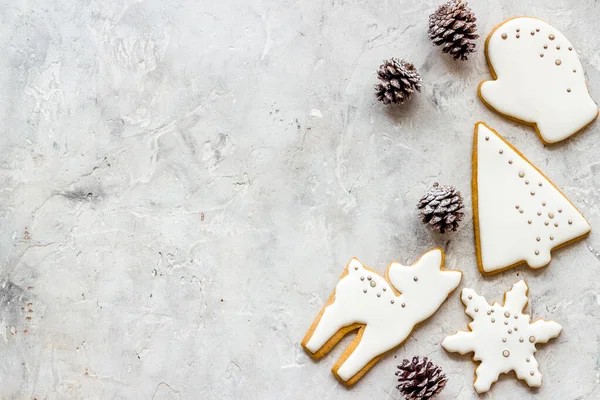 Christmas winter dessert - icing gingerbread cookies, top view