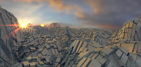 gün batımında 3D parlak krom arka plan