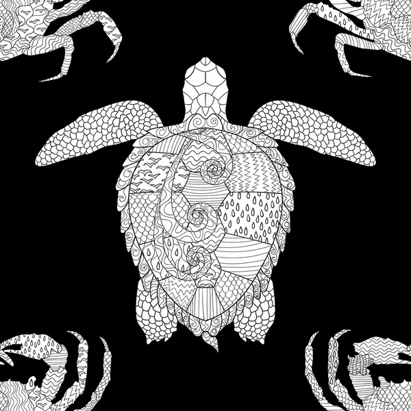 Animales oceánicos zentangle patrón sin costura . — Archivo Imágenes Vectoriales