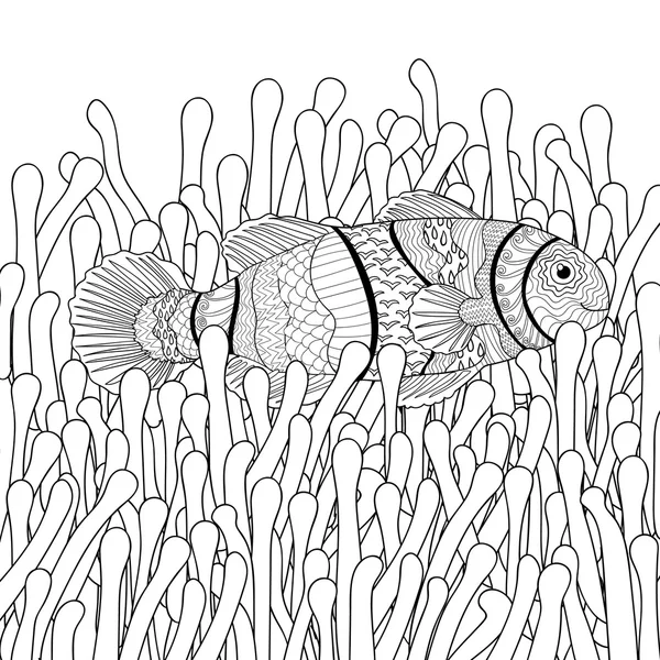 Clown vis in zee anemonen met hoge details. Stockvector