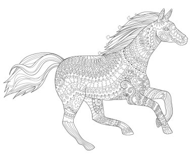 Running horse in zentangle style. clipart