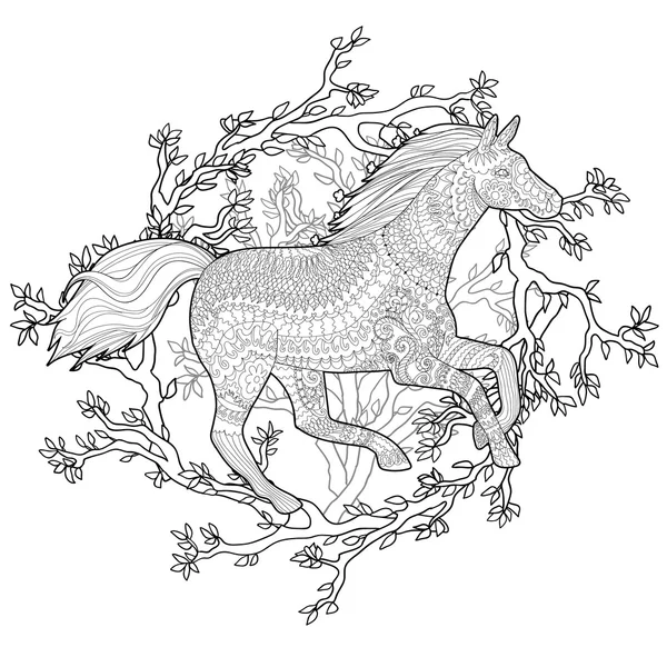 Caballo corriendo en estilo zentangle . — Vector de stock