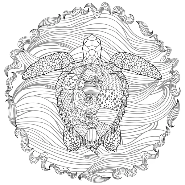 Hand drawn swimming turtle with high details — Stock Vector