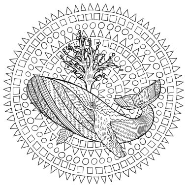 Dalgalar elle çizilmiş kambur balina.