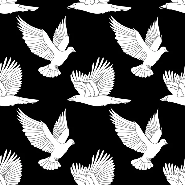 Seamless pattern with flying raven and dove. — Stock Vector