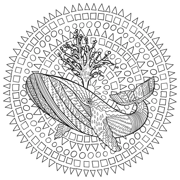 Dalgalar elle çizilmiş kambur balina.