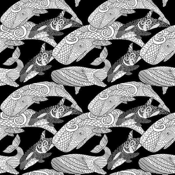 Detailed seamless pattern with whales.
