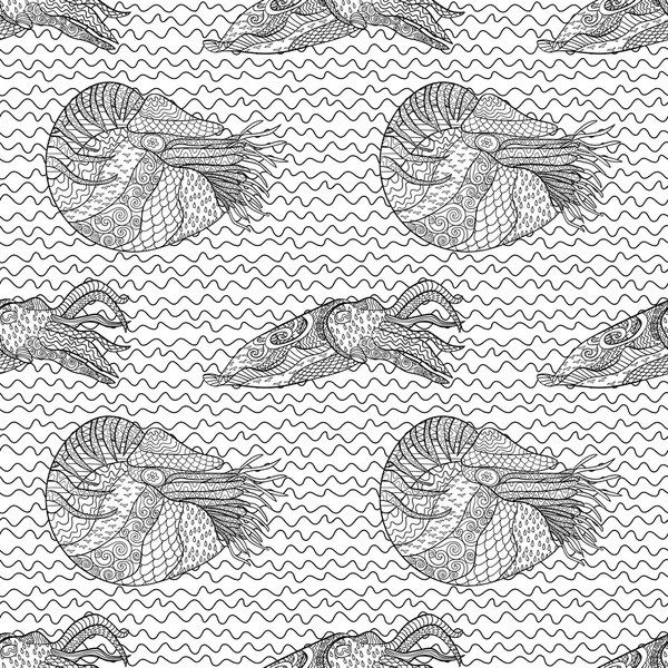 Detailed seamless pattern with mollusks. — 图库矢量图片