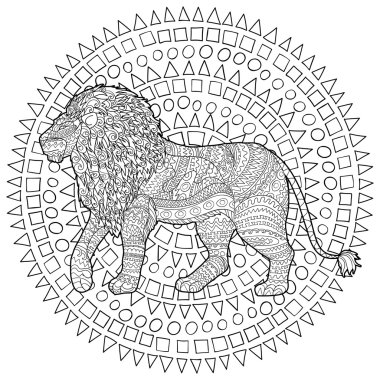 Aslanlı anti-stres için yetişkin boyama sayfası.