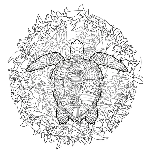 Tartaruga de natação desenhada à mão com altos detalhes — Vetor de Stock