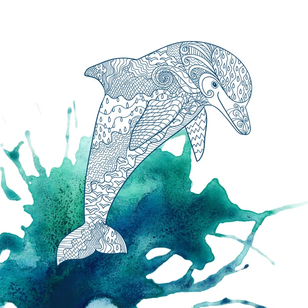 Delfín feliz con detalles altos . — Archivo Imágenes Vectoriales
