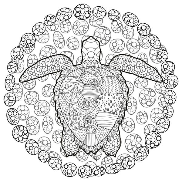 Hand drawn swimming turtle with high details — Stock Vector
