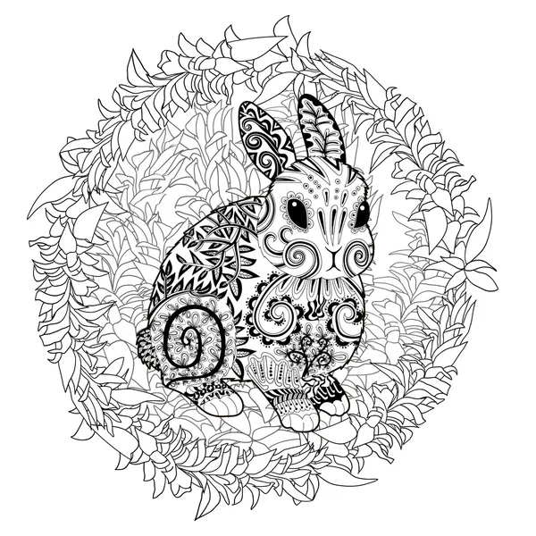 High detail patterned rabbit in zentangle style. — Stock Vector