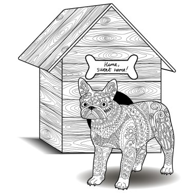 Köpek kulübesinden önünde bulldog.