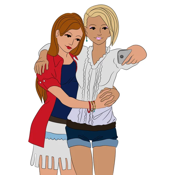 Dos chicas lindas enamoradas — Vector de stock