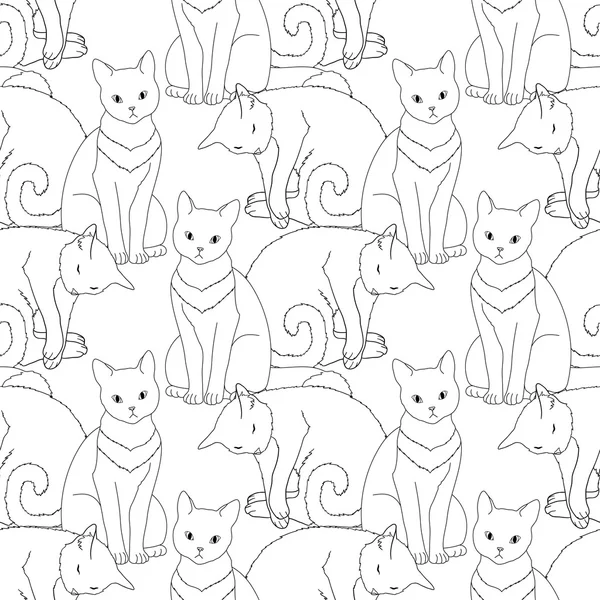 Black and white seamless pattern with cat. — Stock Vector