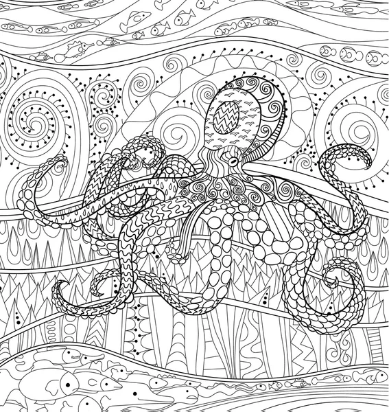 Octopus met hoge details. — Stockvector