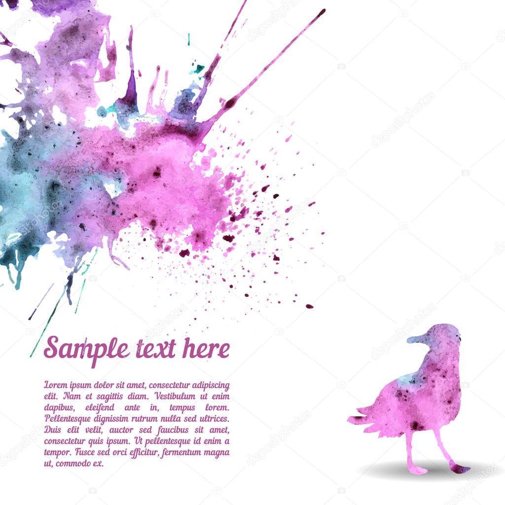 Vector card template with watercolor elements.