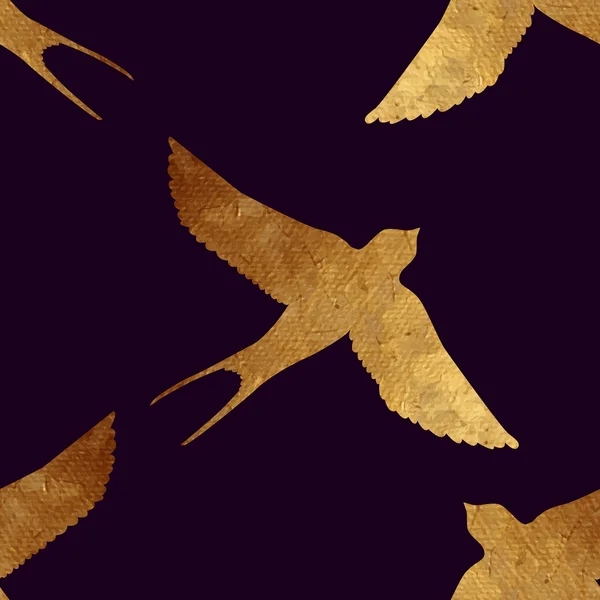 Nahtloses Muster mit goldenen Vögeln. — Stockvektor