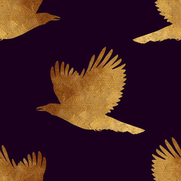 Seamless pattern with golden birds.