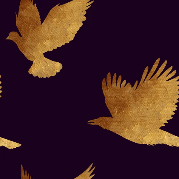 Naadloze patroon met gouden vogels. — Stockvector