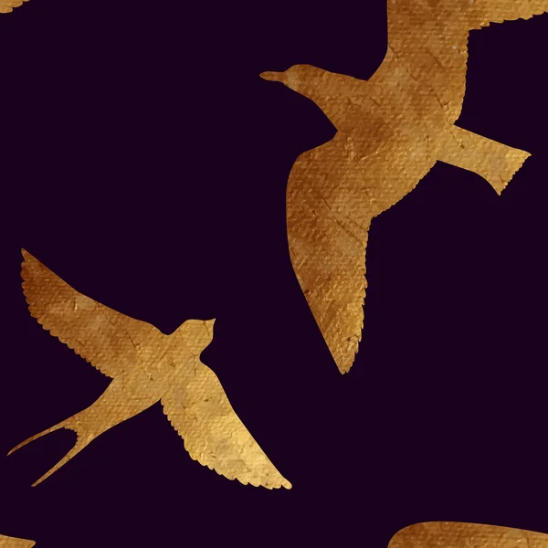 Modèle sans couture avec des oiseaux dorés . — Image vectorielle