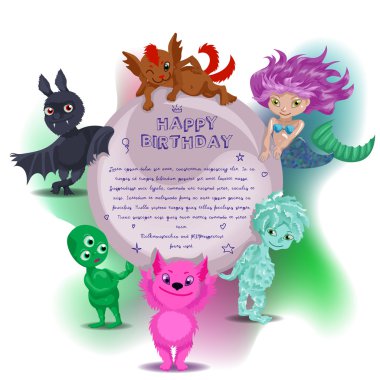 Karikatür canavar ile şirin kart