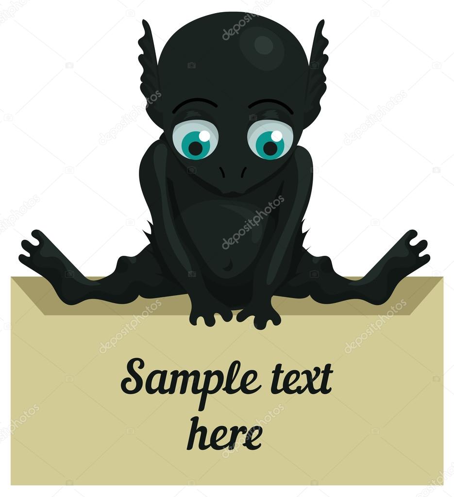 Cute cartoon monster with a tablet for your text