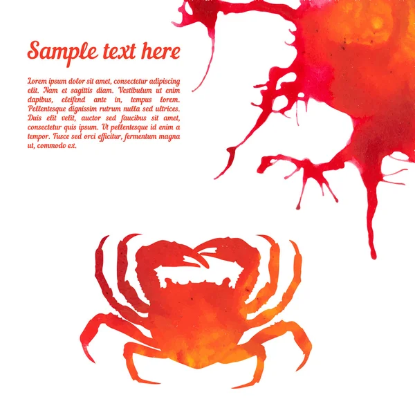 Vector card template with watercolor crab. — Stock Vector