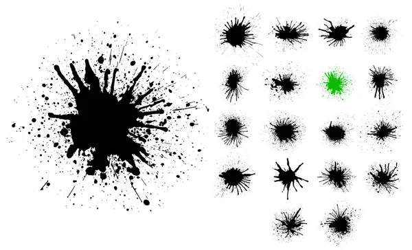 Zestaw z czarnym tuszem śledzonych splatters. — Wektor stockowy