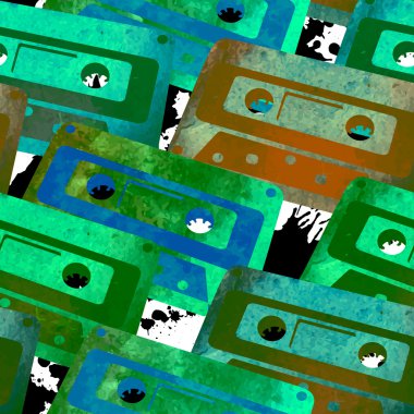 Dikişsiz desen - retro suluboya audiocassette.