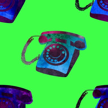 Dikişsiz desen - retro suluboya telefon.
