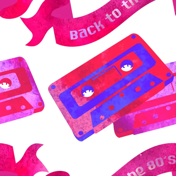 Patrón sin costuras - acuarela retro audiocassette . — Vector de stock