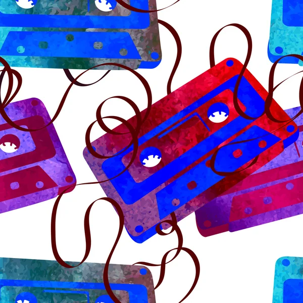 Modèle sans couture - retro aquarelle audiocassette . — Image vectorielle