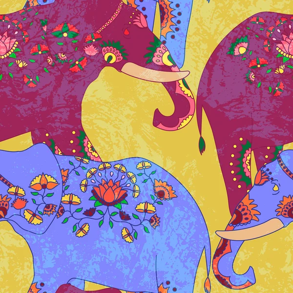Индийский слон с красивым рисунком . — стоковый вектор