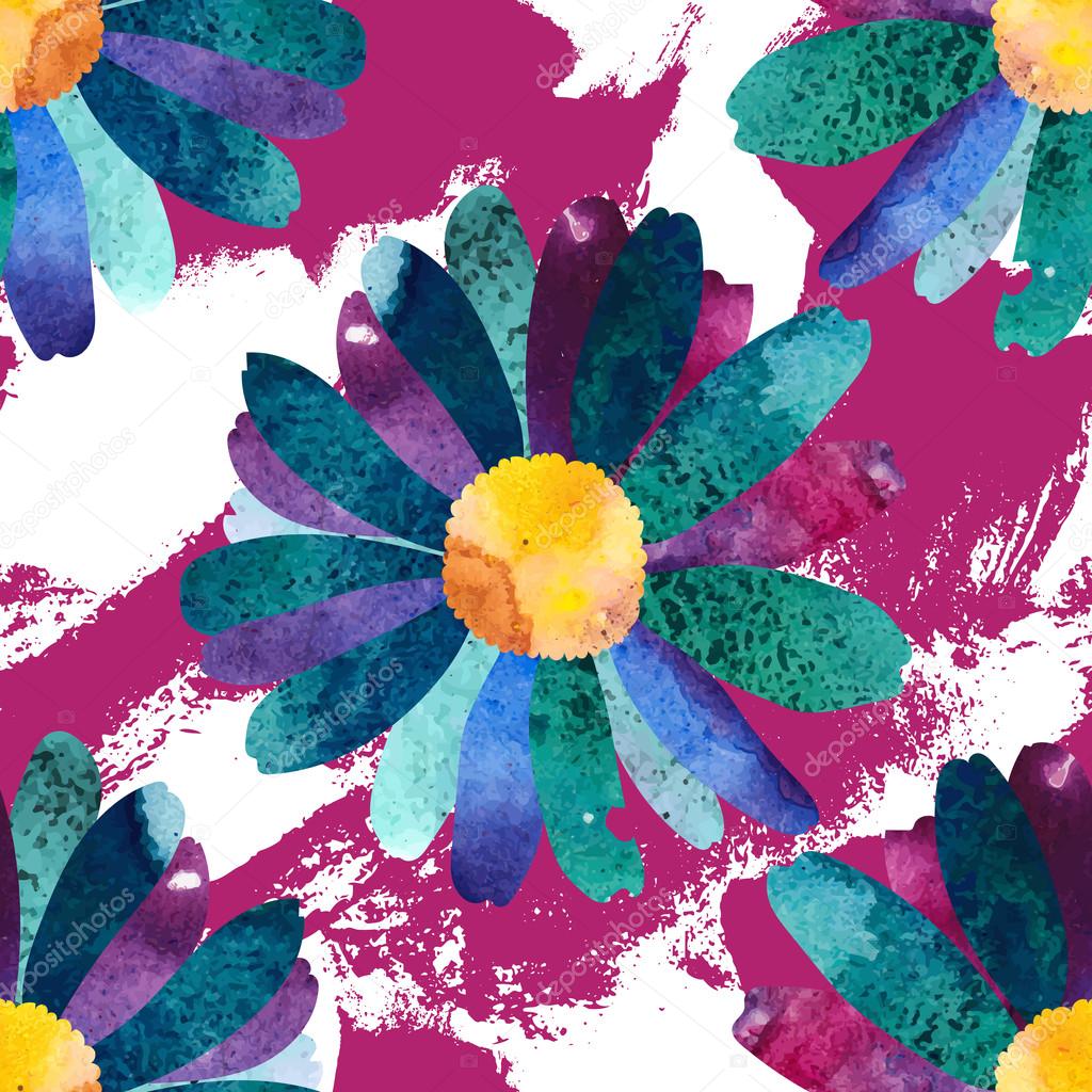 Seamless pattern with watercolor flowers. 