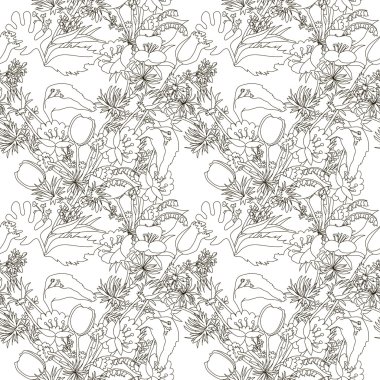 Kır çiçekleri ile çiçek desenli.