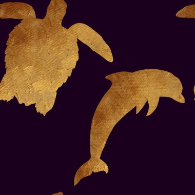 golden dolphin and turtle clipart