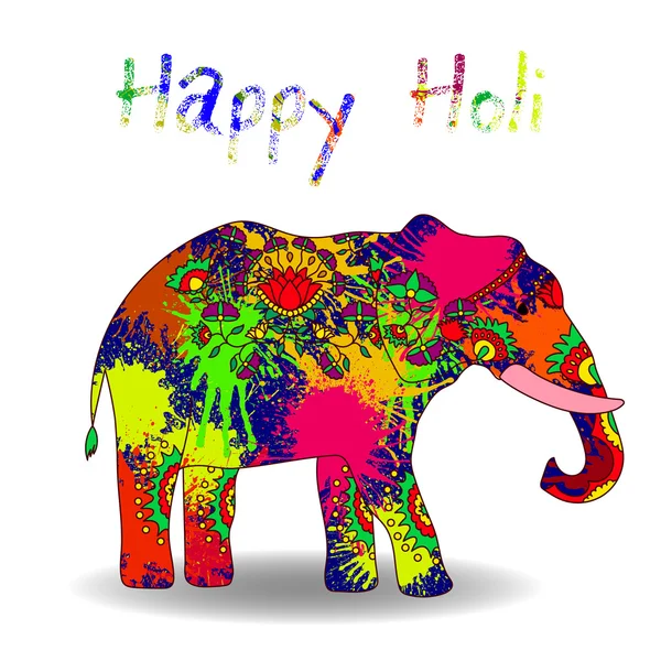 Kaart met olifant en splatters. — Stockvector