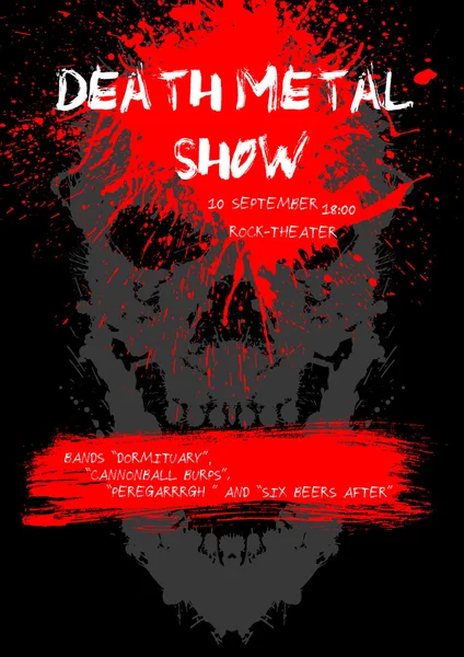 Cartaz de show de Death Metal com crânio . — Vetor de Stock